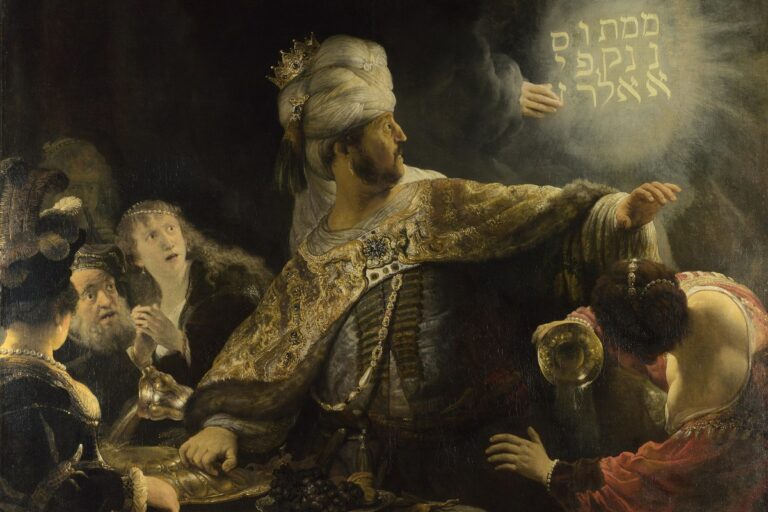 Baltasar vê a escrita na parede durante o banquete, pintura de Rembrandt