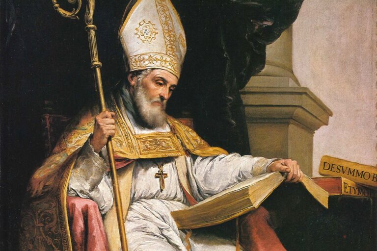 Saint Isidore of Seville enthroned with a book, painting by Murillo