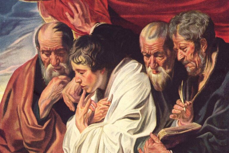 The four evangelists bent over books, painting by Jacob Jordaens